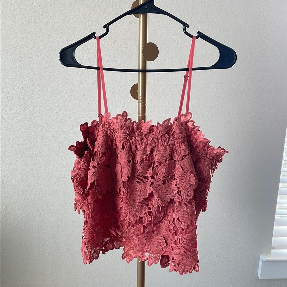 Guest Editor Anthropologie coral Floral Lace loose fitted Crop